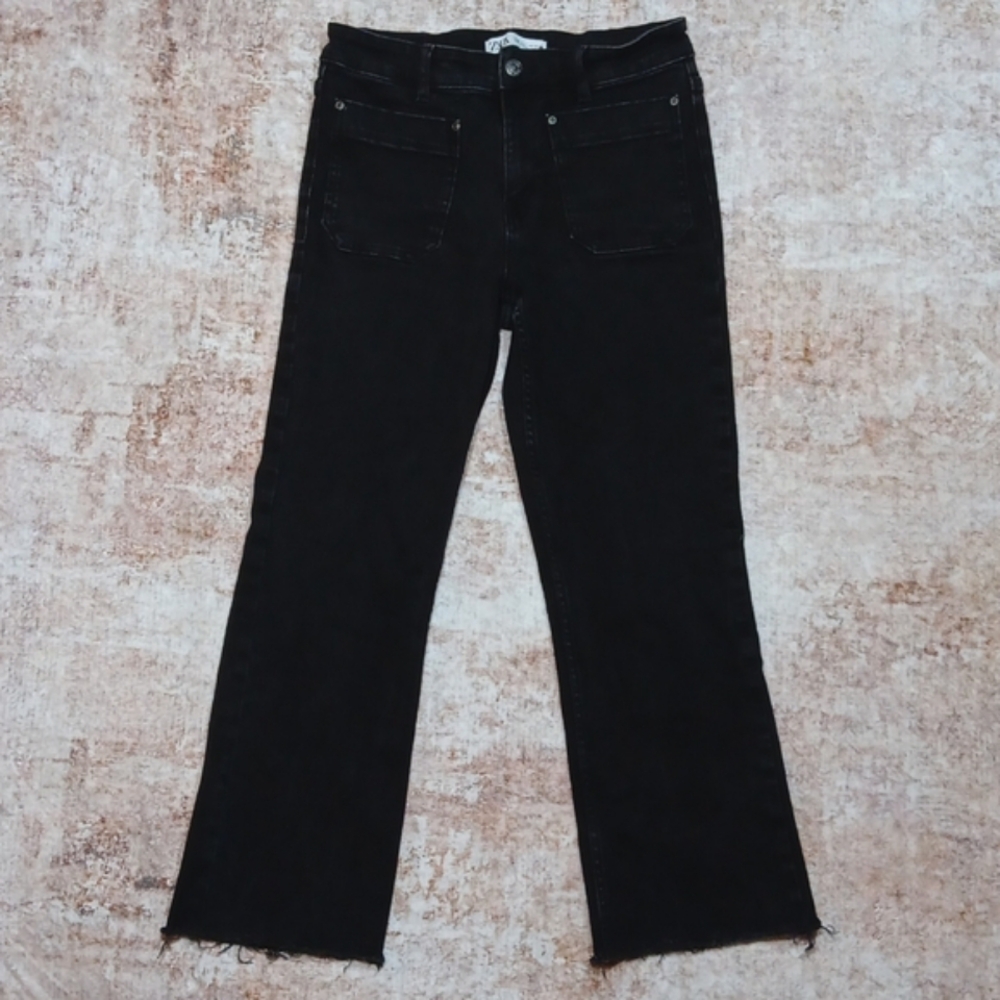 Zara Black Crop Boot Cut Jeans Womens Sz 6